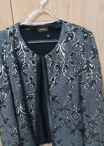 Desenli Gri Midi Kadın Klasik Ceket - Görsel 2