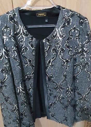 Desenli Gri Midi Kadın Klasik Ceket - Görsel 4