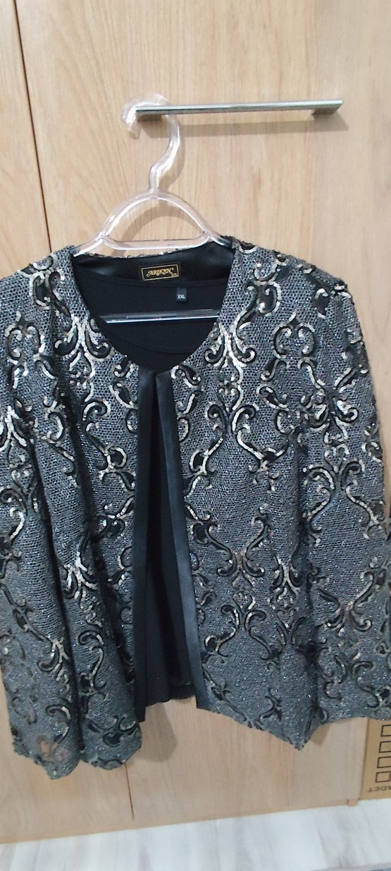 Desenli Gri Midi Kadın Klasik Ceket - Görsel 2