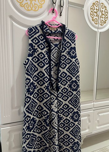 Bohem V Yaka Uzun Desenli Yelek - Görsel 4