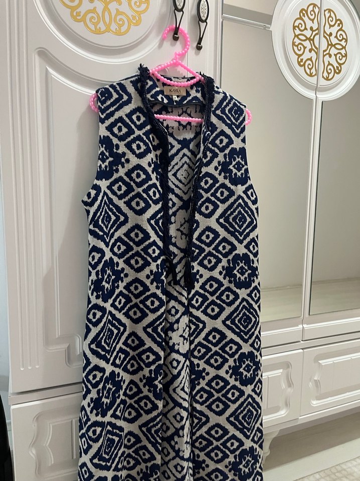 Bohem V Yaka Uzun Desenli Yelek - Görsel 4