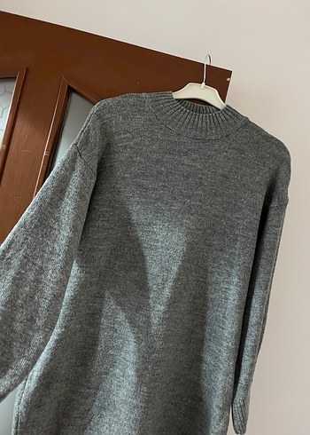 Gri Midi Triko Kadın Kazak - Görsel 4