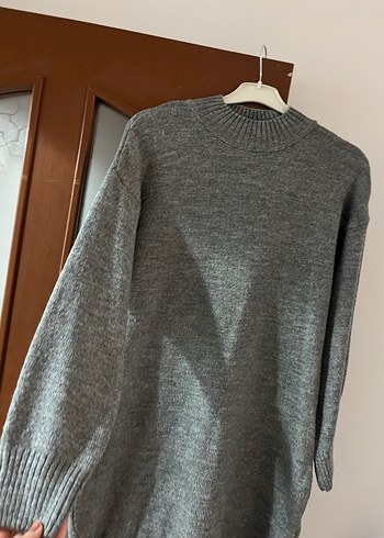 Gri Midi Triko Kadın Kazak - Görsel 3