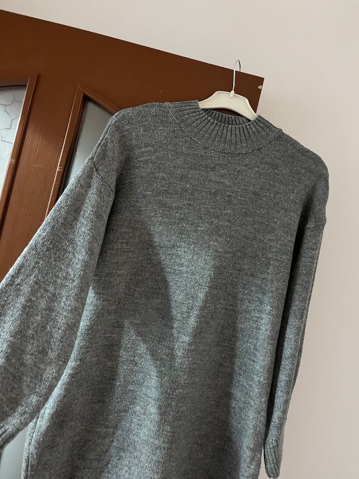 Gri Midi Triko Kadın Kazak - Görsel 4