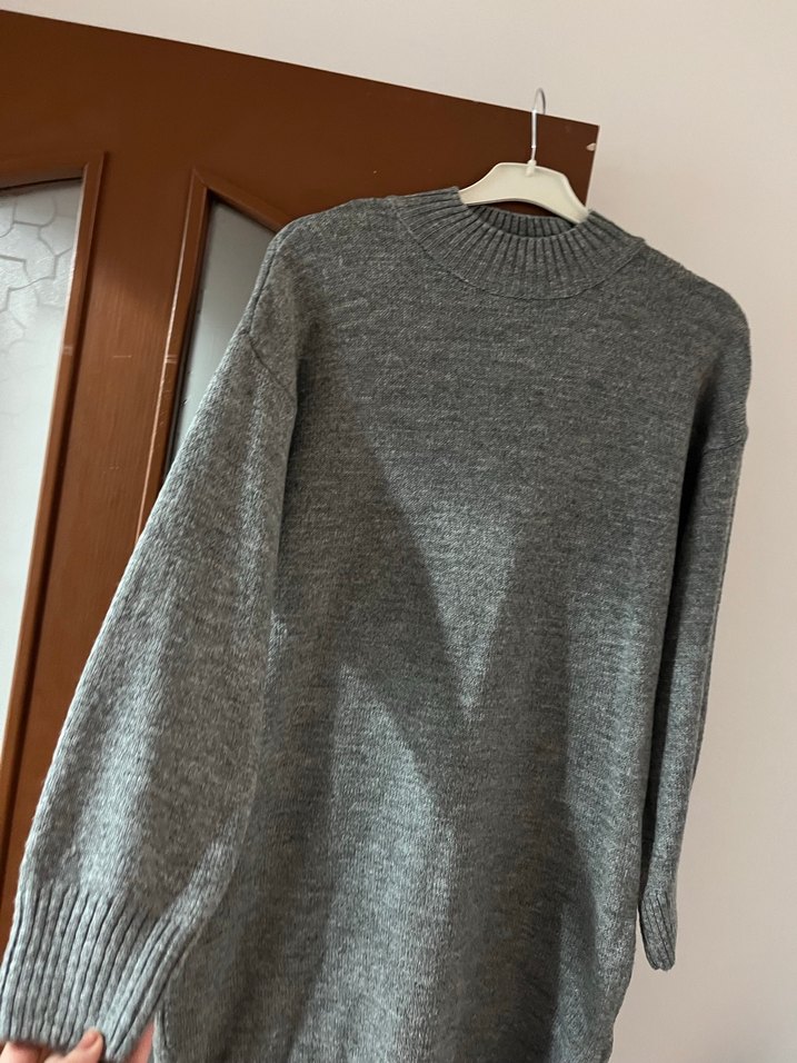 Gri Midi Triko Kadın Kazak - Görsel 3