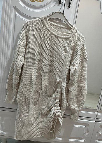 Beyaz Örgü Kadın Midi Kazak - Görsel 2