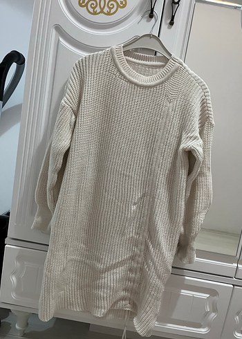 Beyaz Örgü Kadın Midi Kazak - Görsel 3