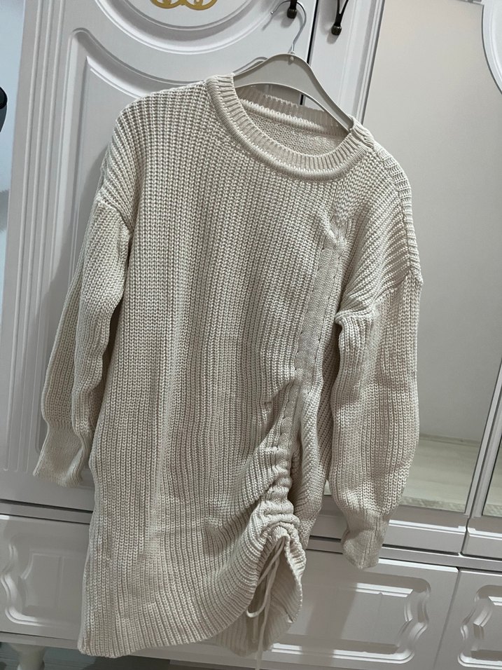 Beyaz Örgü Kadın Midi Kazak - Görsel 2