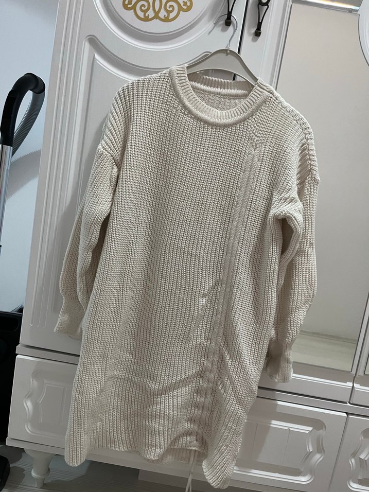 Beyaz Örgü Kadın Midi Kazak - Görsel 3