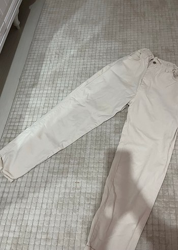 Beyaz Keten Midi Bol Kesim Kemerli Kadın Pantolon - Görsel 2