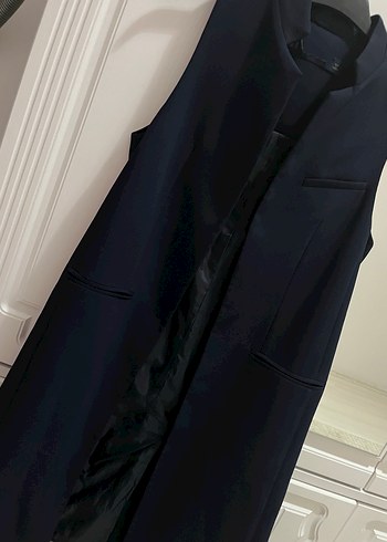 Uzun lacivert Kadın Yelek - Görsel 3