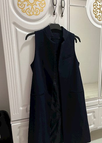 Uzun lacivert Kadın Yelek - Görsel 2