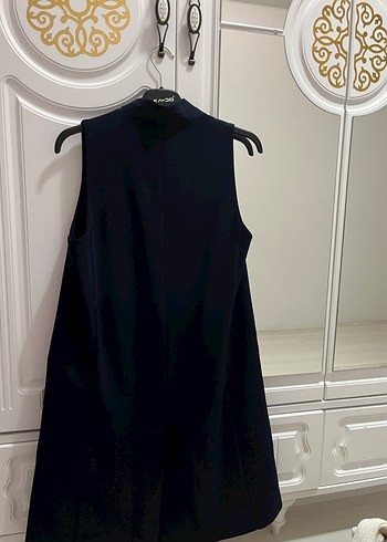 Uzun lacivert Kadın Yelek - Görsel 4