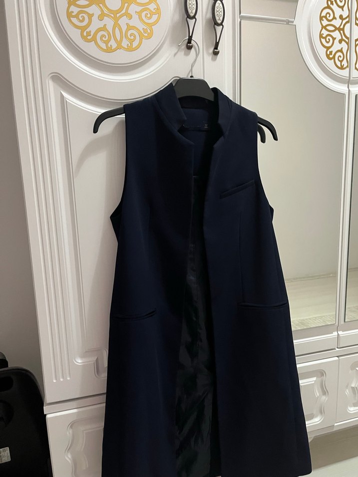 Uzun lacivert Kadın Yelek - Görsel 2
