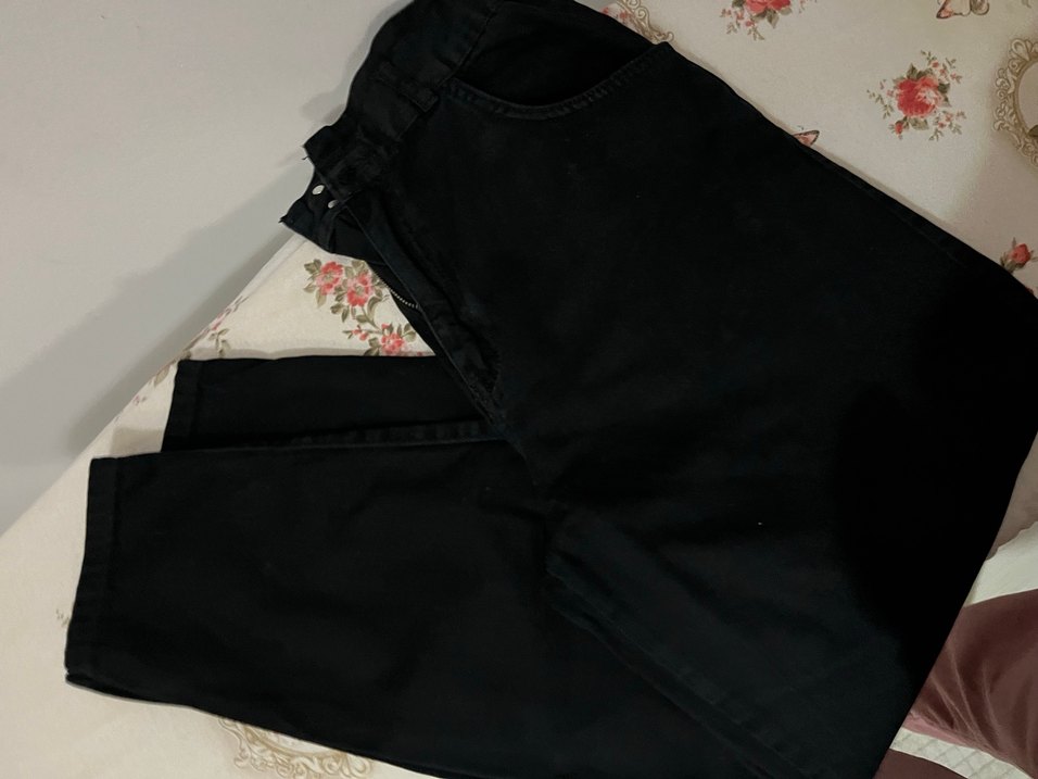 Siyah Midi Kadın Rahat Kesim kot Pantolon - Görsel 2