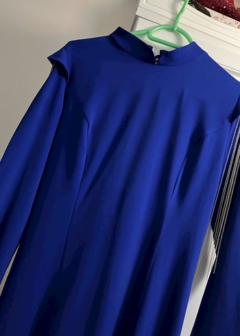 Uzun Kollu Mavi Salaş Kadın Elbise - Görsel 8