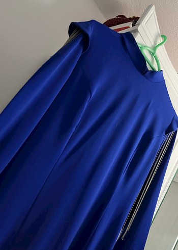 Uzun Kollu Mavi Salaş Kadın Elbise - Görsel 7