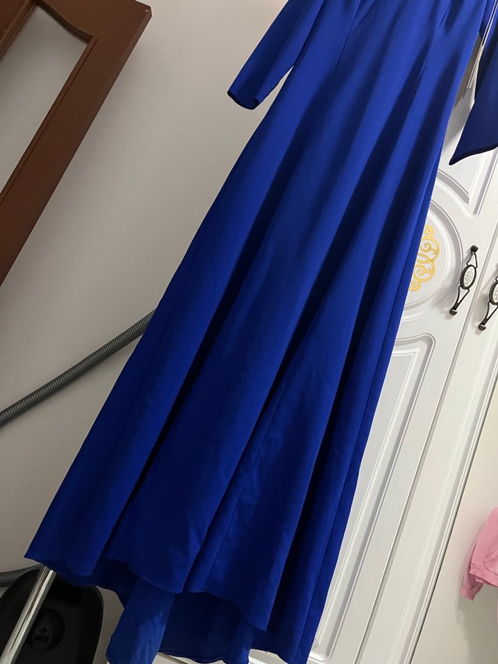 Uzun Kollu Mavi Salaş Kadın Elbise - Görsel 4