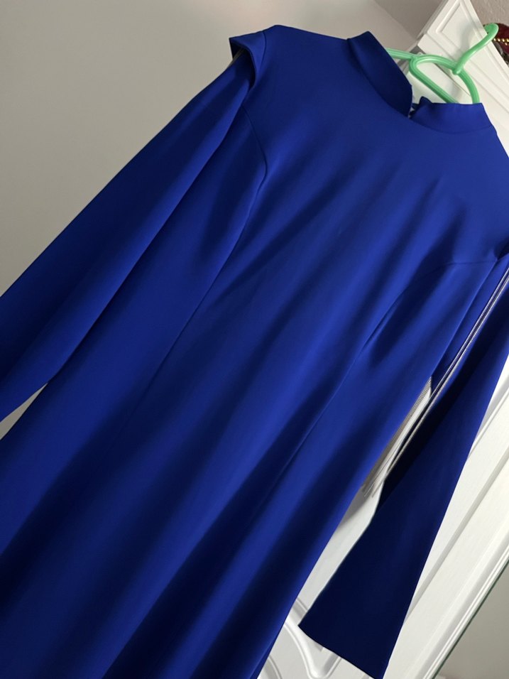 Uzun Kollu Mavi Salaş Kadın Elbise - Görsel 3