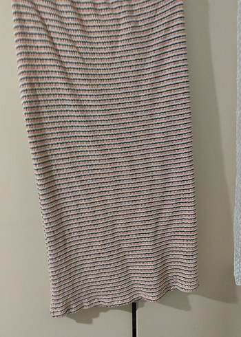 Çizgili Piliseli Midi Triko Elbise - Görsel 5