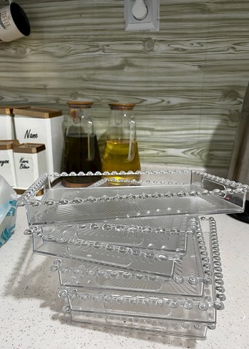 Vintage Parlak Beyaz Desenli Tepsi - Görsel 3