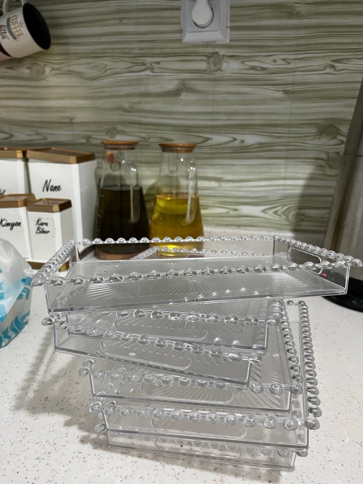 Vintage Parlak Beyaz Desenli Tepsi - Görsel 3