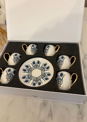  Beden Karaca Beyaz Desenli Kahve Fincanı Seti