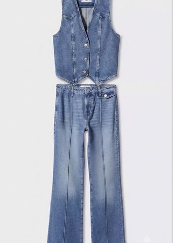 Mango Denim Takim Crop Yelek Yuksek Bel Pantolon