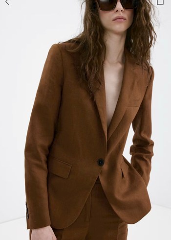 Mango Keten Kahverengi Blazer Ceket