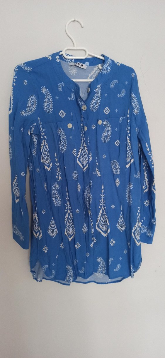 Uzun Kollu Mavi Bohem Kadın Tunik - Görsel 2