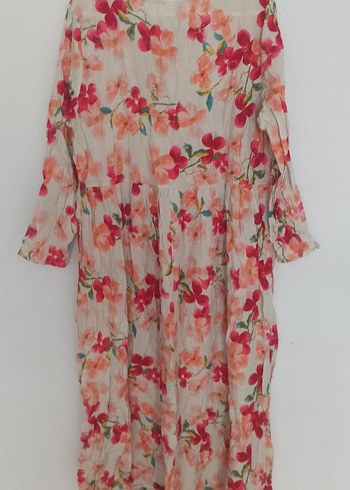 Çiçek Desenli Bohem Uzun Keten Elbise - Görsel 2