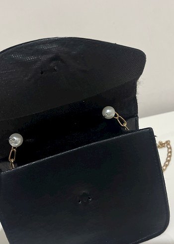 İnci Boncuklu Siyah Deri Kadın Çanta - Görsel 2