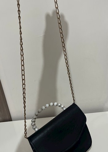 İnci Boncuklu Siyah Deri Kadın Çanta - Görsel 3
