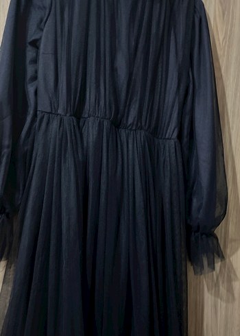 Uzun lacivert Piliseli Gotik Kadın Elbise - Görsel 3