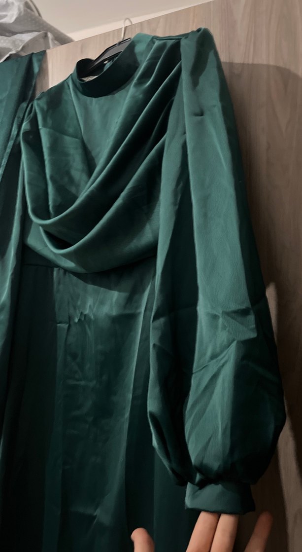 Kadın Yeşil Uzun Drapeli Elbise - Görsel 2