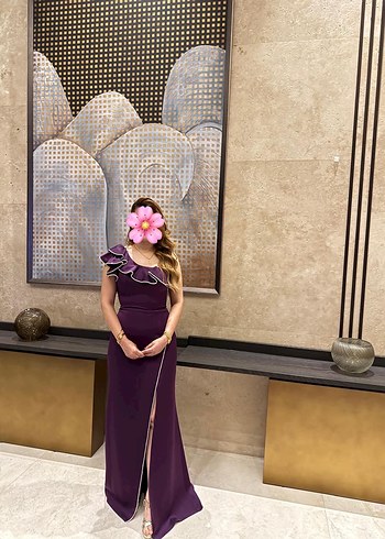 Mor Uzun Straplez Çiçekli Kadın Abiye - Görsel 3