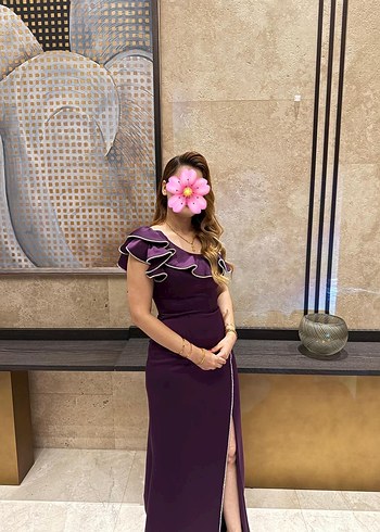 Mor Uzun Straplez Çiçekli Kadın Abiye - Görsel 2