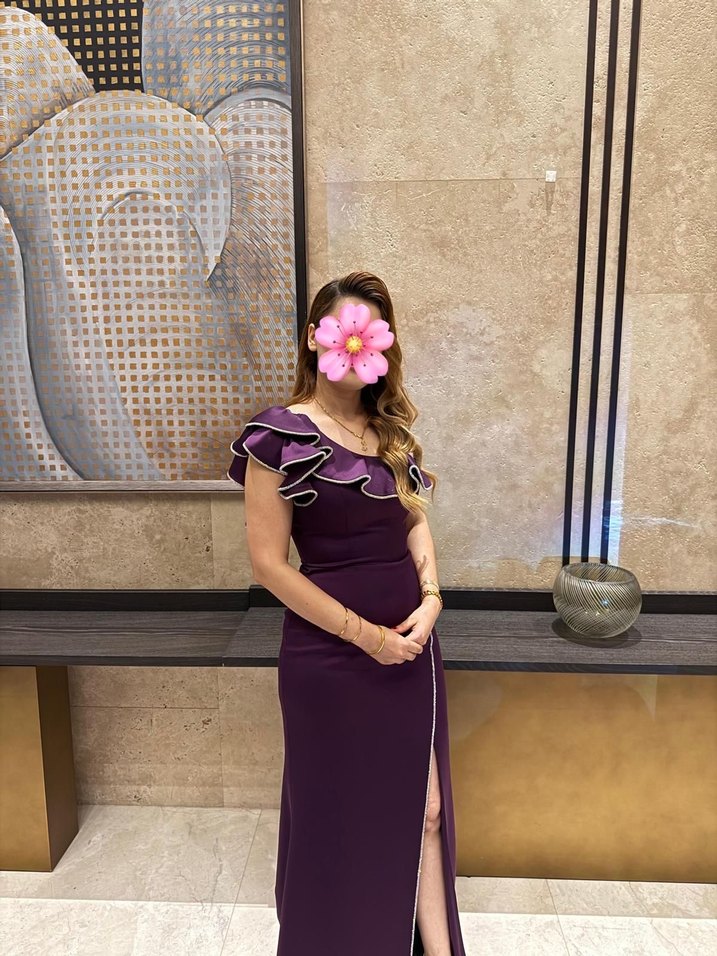 Mor Uzun Straplez Çiçekli Kadın Abiye - Görsel 2