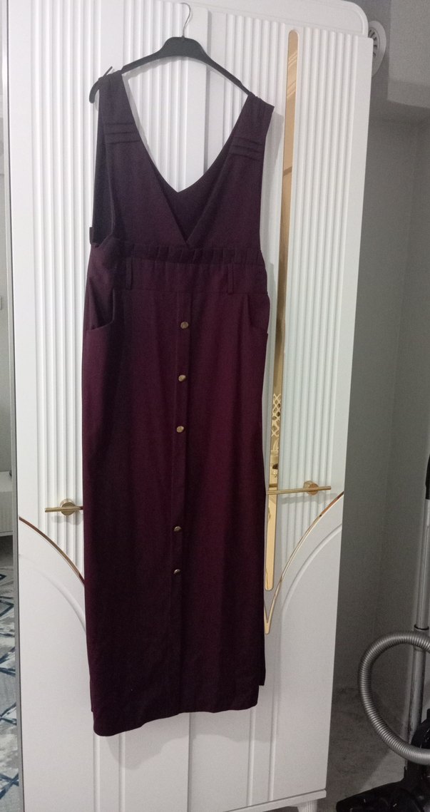 Bordo Düğmeli Uzun  Elbise - Görsel 4