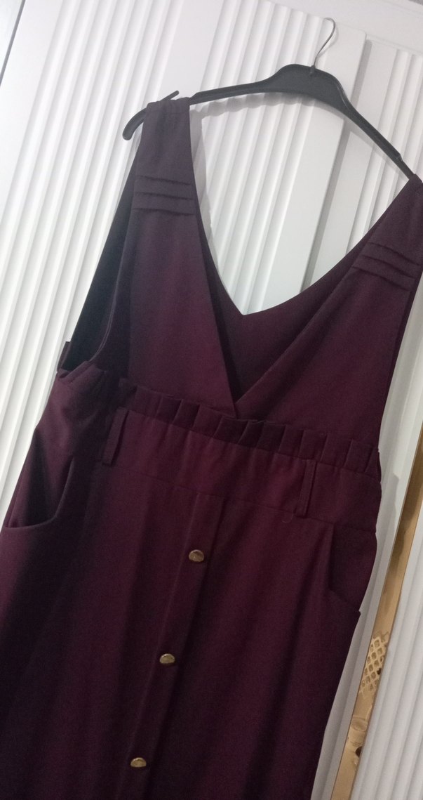 Bordo Düğmeli Uzun  Elbise - Görsel 3