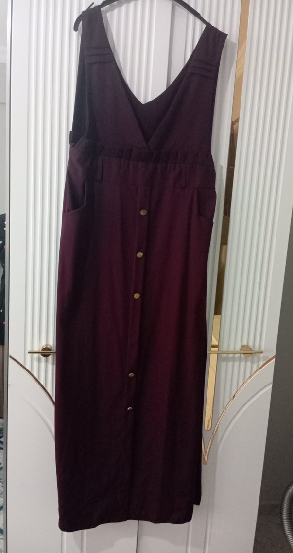 Bordo Düğmeli Uzun  Elbise - Görsel 2