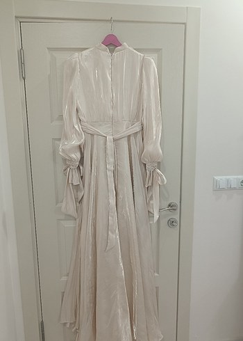 Krem Tesettür Dökümlü Abiye Elbise - Görsel 9