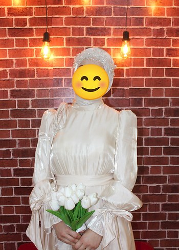 Krem Tesettür Dökümlü Abiye Elbise - Görsel 17