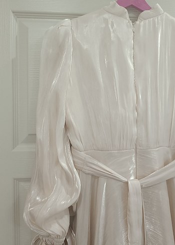 Krem Tesettür Dökümlü Abiye Elbise - Görsel 7