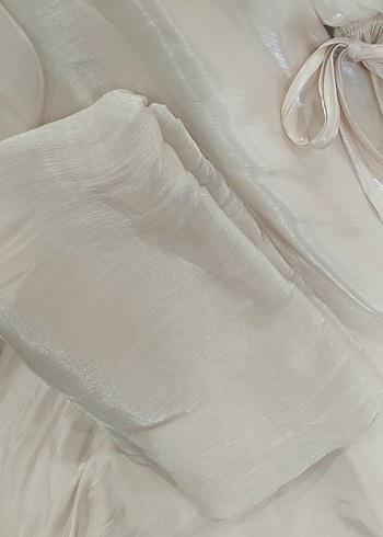 Krem Tesettür Dökümlü Abiye Elbise - Görsel 12