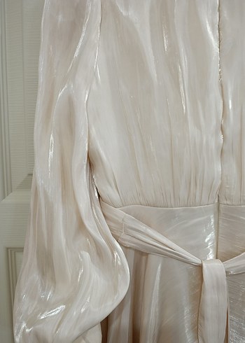 Krem Tesettür Dökümlü Abiye Elbise - Görsel 11