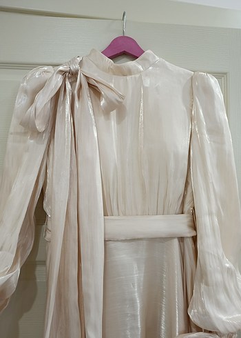 Krem Tesettür Dökümlü Abiye Elbise - Görsel 14