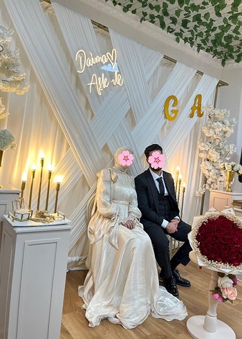 Krem Tesettür Dökümlü Abiye Elbise - Görsel 15