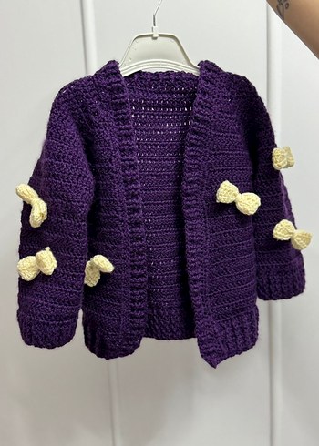 Mor Örgü Kız Hırka Sarı Fiyonk Detaylı - Görsel 2