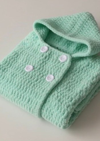 Düğmeli Kapüşonlu Kız Örgü Hırka - Görsel 2